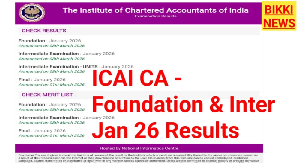Ca inter results and foundation results 2026 by icai - bikki news