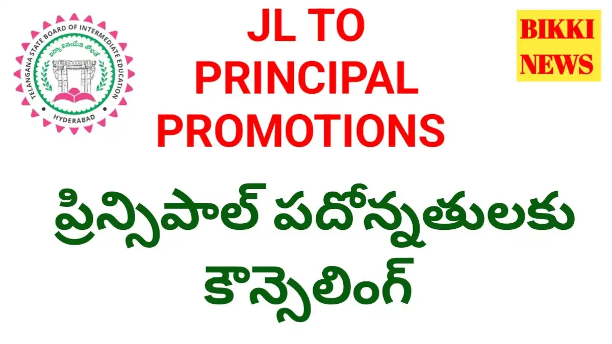 Principal promotions - ప్రిన్సిపాల్ గా పదోన్నతులకు 22న కౌన్సెలింగ్ - bikki news