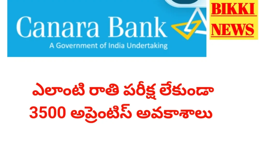 Canara Bank Recruitment 2026 : కెనరా బ్యాంక్లో 3,500 అప్రెంటిస్ ఉద్యోగాలు Canara bank recruitment 2026