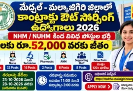 Medchal District Nhm Recruitment - 52 వేల వేతనంతో కాంట్రాక్టు, ఔట్ సోర్సింగ్ జాబ్స్ Medchal district nhm recruitment